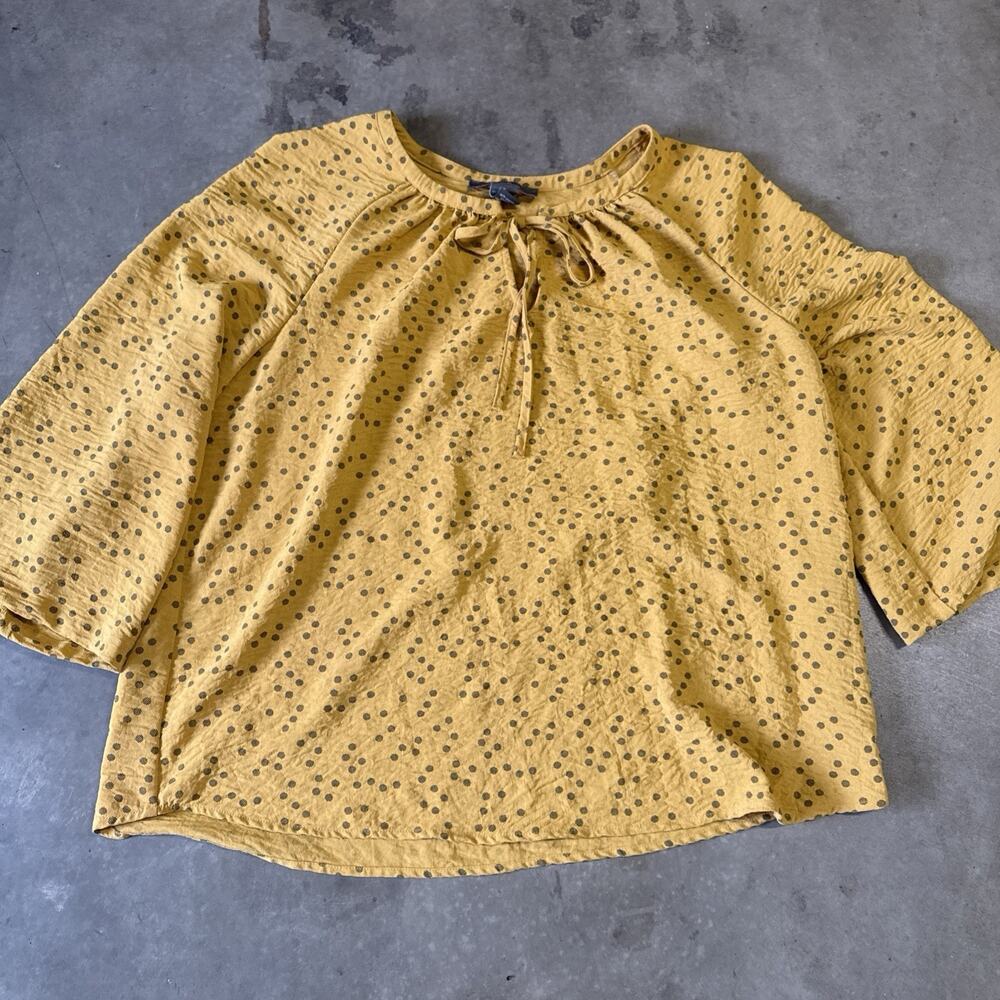 Olivia &‎ Martin Womens Blouse Yellow Polka Dot Boho Peasant Tie Front XL